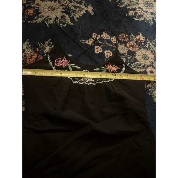 VTG Sweetees Embroidered Floral Black Zip Up Dress Boho Womens Size 8 - Picture 14 of 15